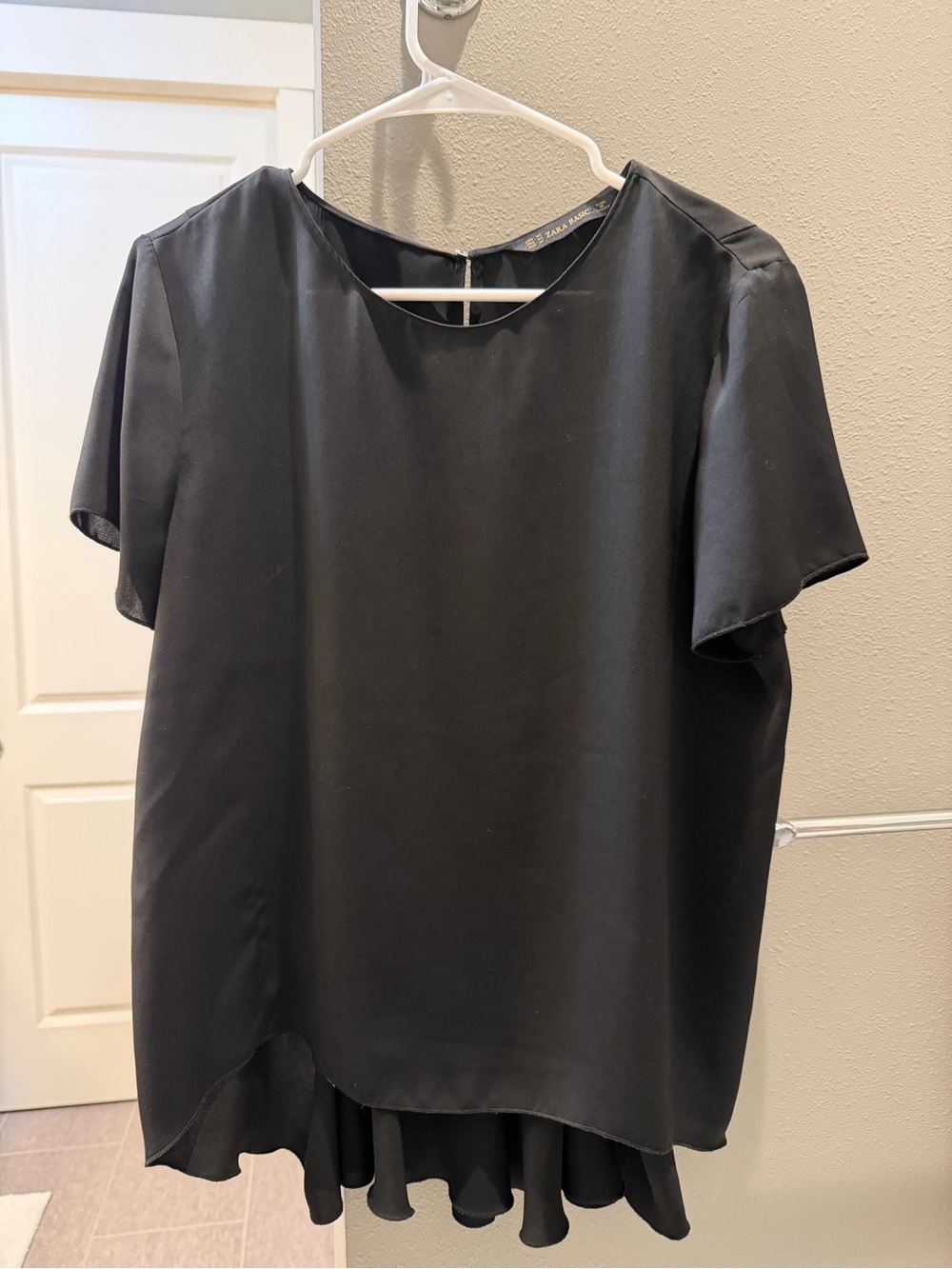 Zara Black Short Sleeve Blouse with Ruffled Layered Hem